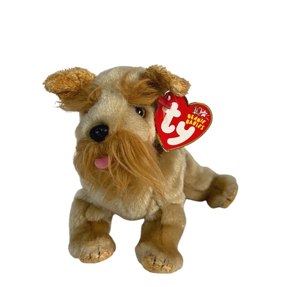 Ty Beanie Babies Schnitzel the Dog Schnauzer Plush Brown Tan Retired‎ with Tags